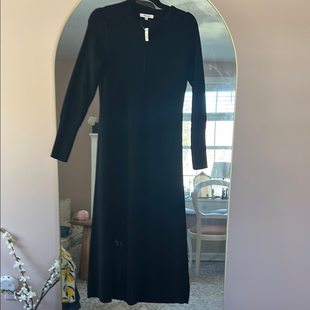 Madewell Black Ribbed Long Sleeve Sheath Dress